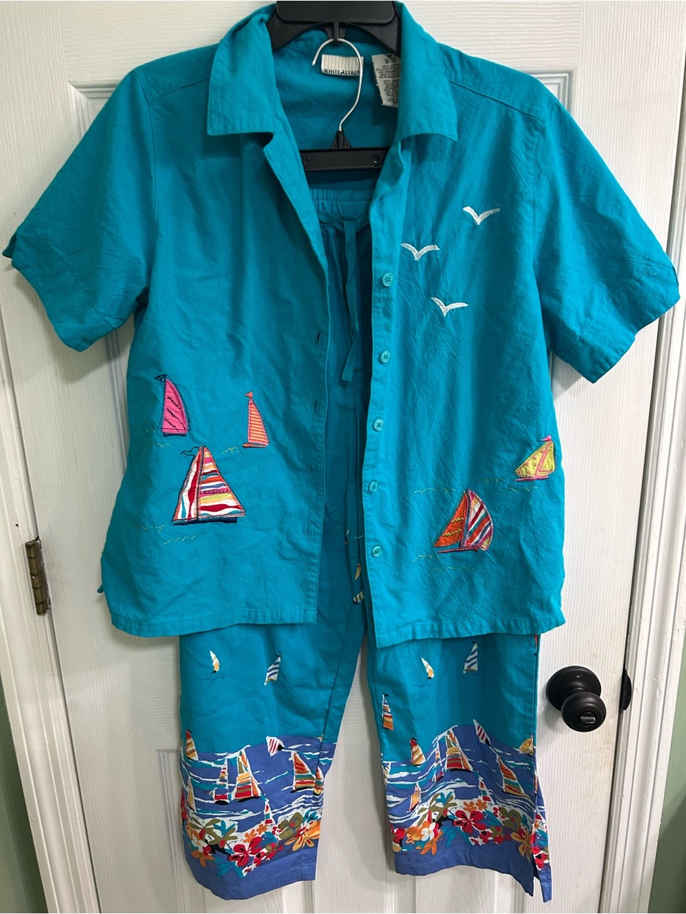 White Stag Turquoise Sailboat Two-Piece Pantsuit
